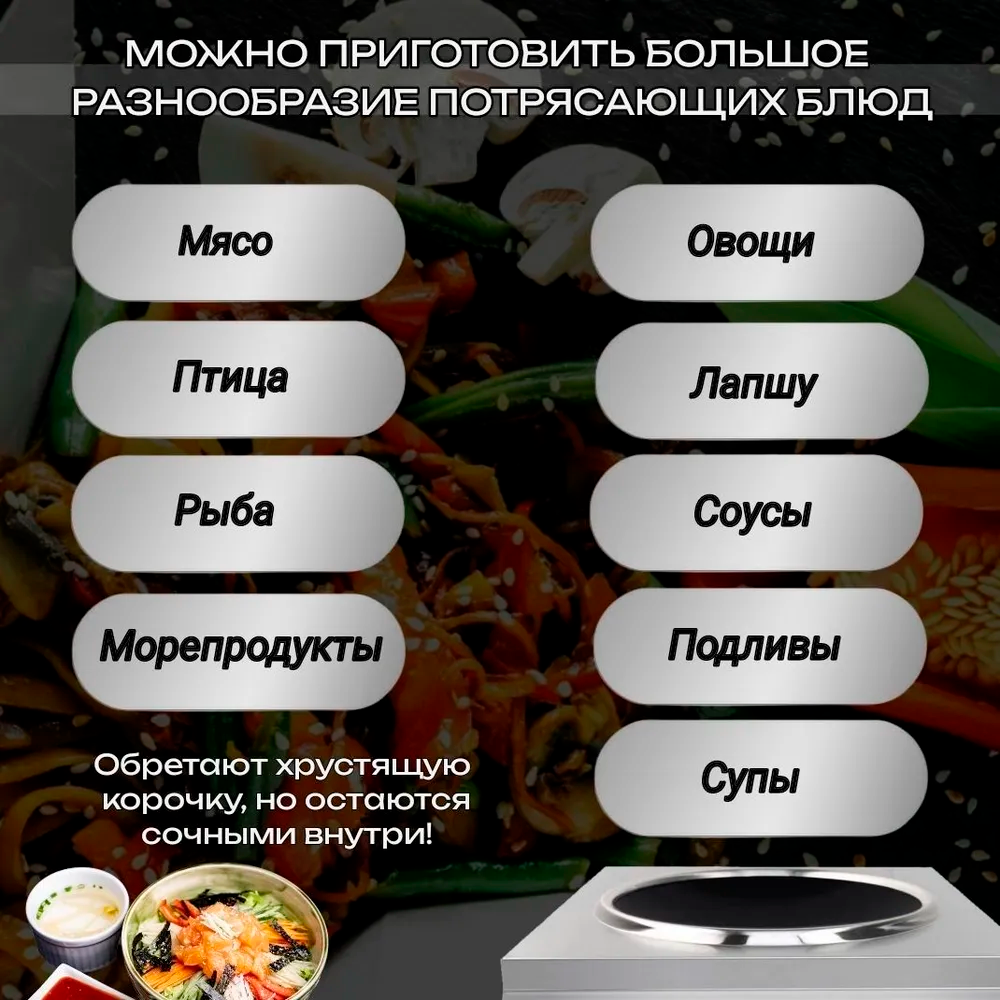 Плита ВОК электрическая индукционная настольная, дно из нержавеющей стали